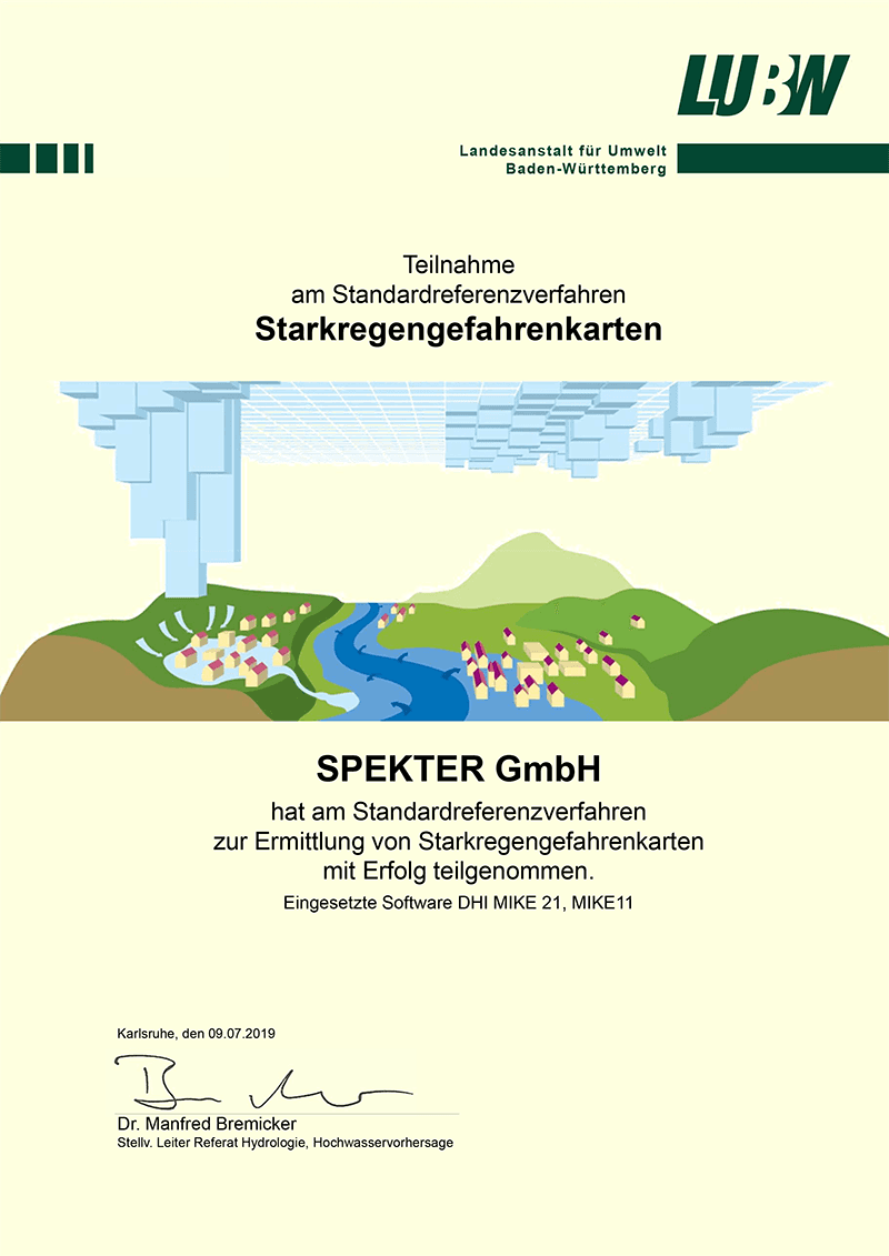 Akkreditierungsurkunde Standardreferenzverfahren Starkregengefahrenkarten Baden-Württemberg (LUBW)